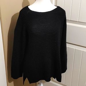 H&M black rib and eyelets knit pattern long sleeves sweater